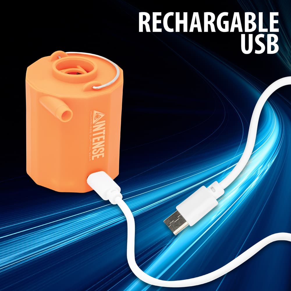 Full image showing how the Mini Air Pump is rechargeable by USB. image number 2