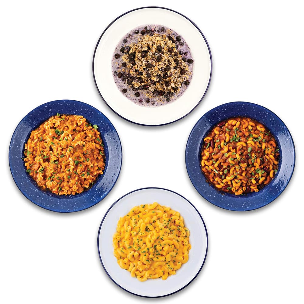 These are four ready-to-eat meals that you'll find in the food supply kit image number 2
