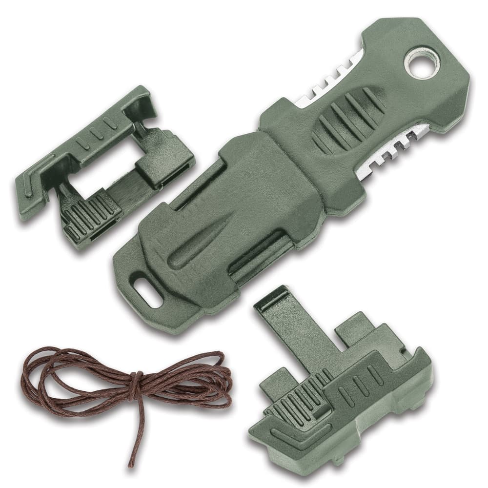 The SHTF Tactical Molle Shiv shown with MOLLE webbing adapter for attaching to gear. image number 2