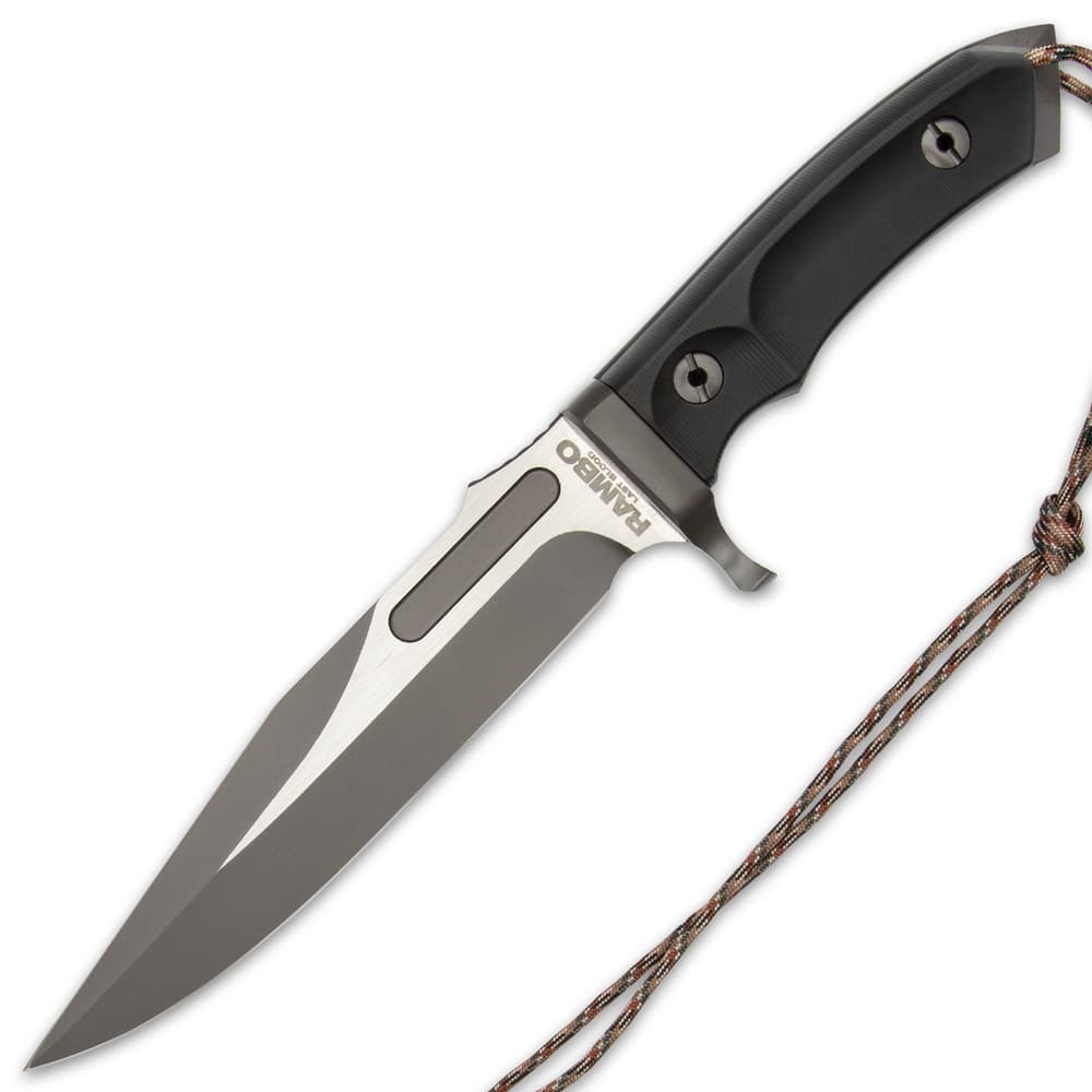 Rambo Last Blood Bowie Knife With Sheath - Officially Licensed, Stainless Steel Blade, Hardwood Handle Scales - Length 14” image number 2