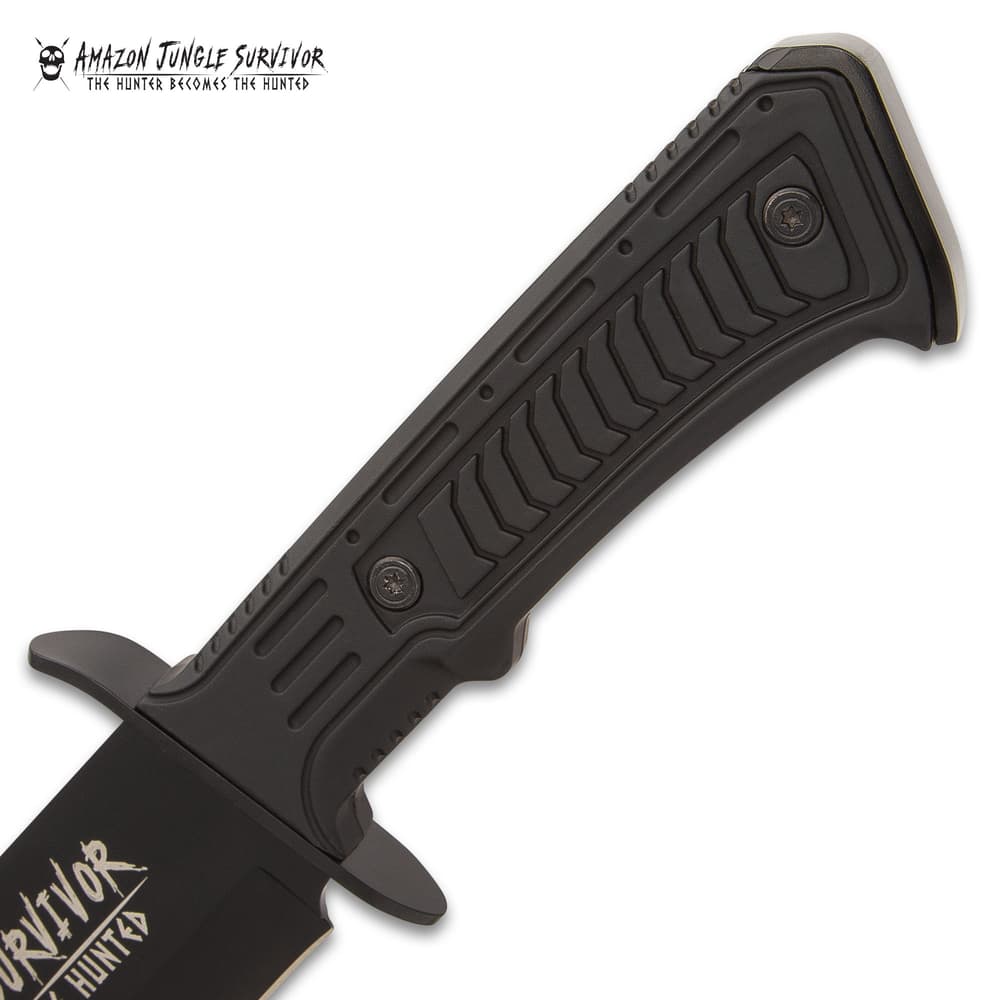 The Amazon Jungle Survivor Hunter Knife has a ridged TPR handle. image number 2