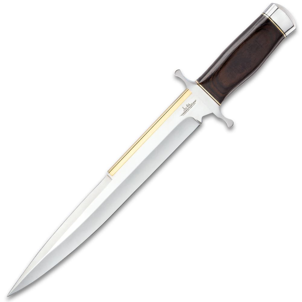 The knife, measuring 17 1/2” overall, has a stainless steel blade with oversized stainless guard and pommel. image number 2