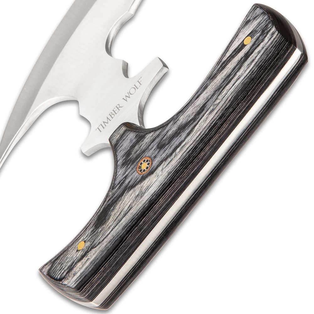 Timber Wolf Reaper Urban Ulu With Sheath - Stainless Steel Blade, Full Tang, Wooden Handle Scales - Length 4 3/4” image number 2