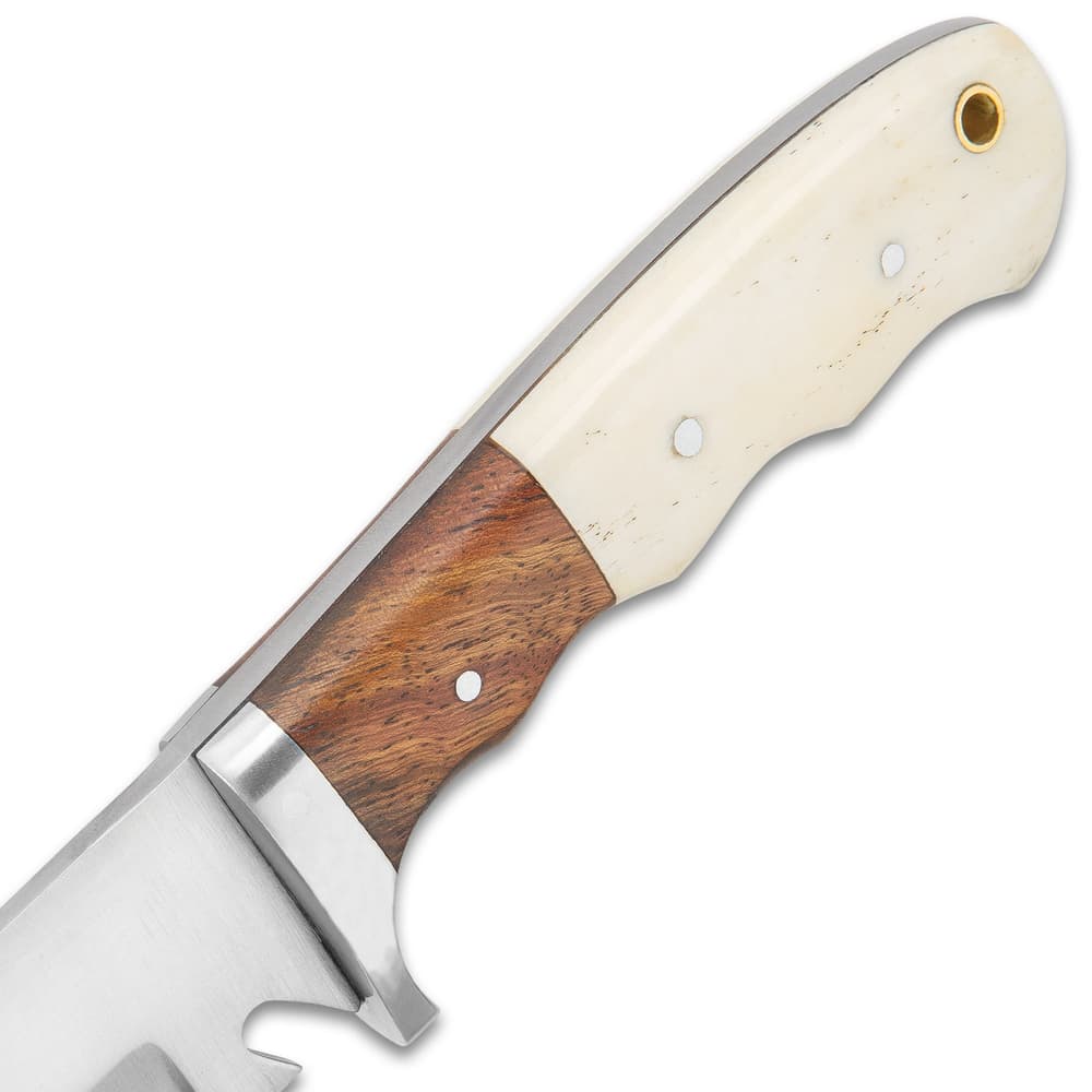 Timber Wolf Adrian Trail Knife With Sheath - Stainless Steel Blade, Full-Tang, Walnut Wood And Bone Handle Scales - Length 9” image number 2