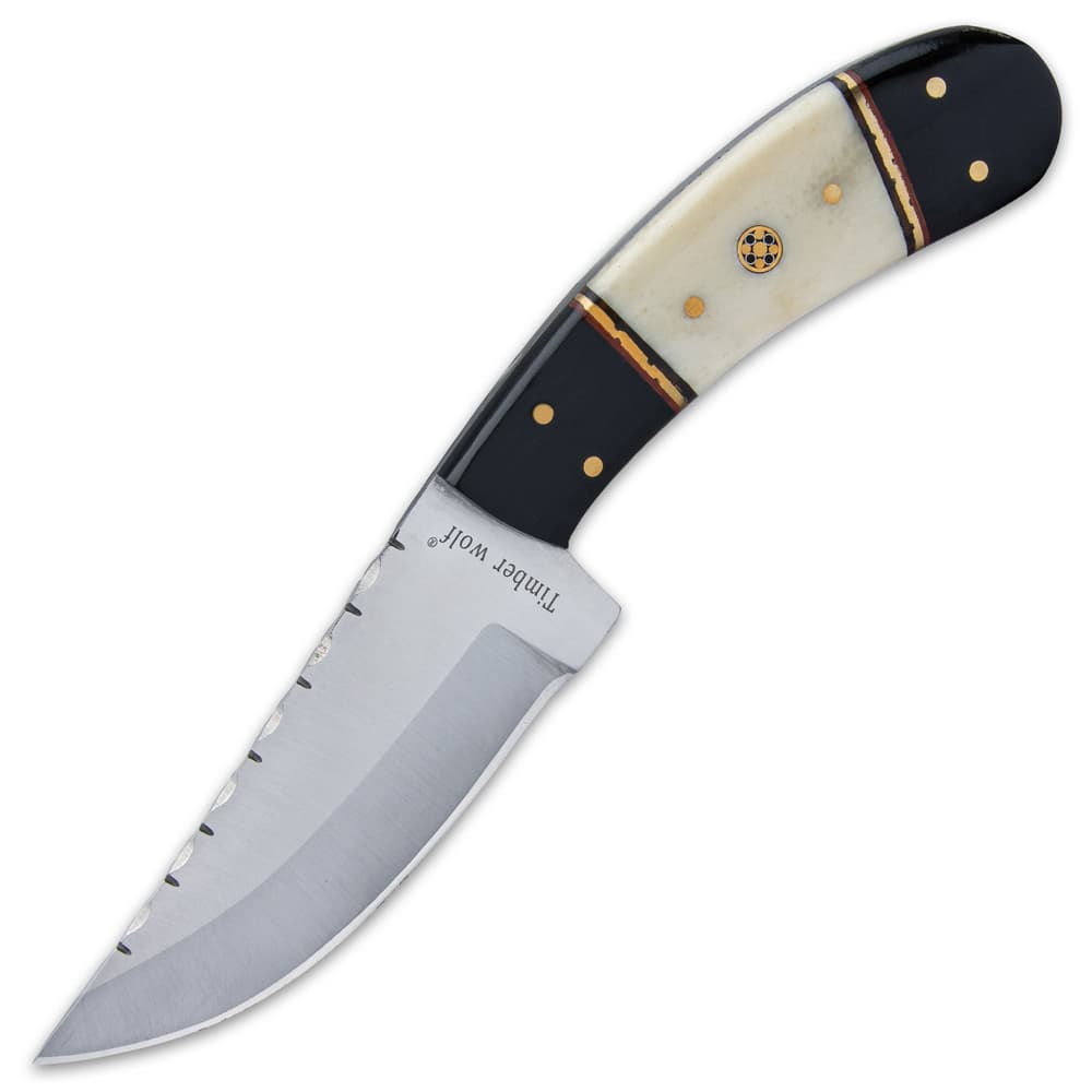It has a keenly sharp, full-tang 4” stainless steel blade that features fileworking on the straight-edged spine image number 2