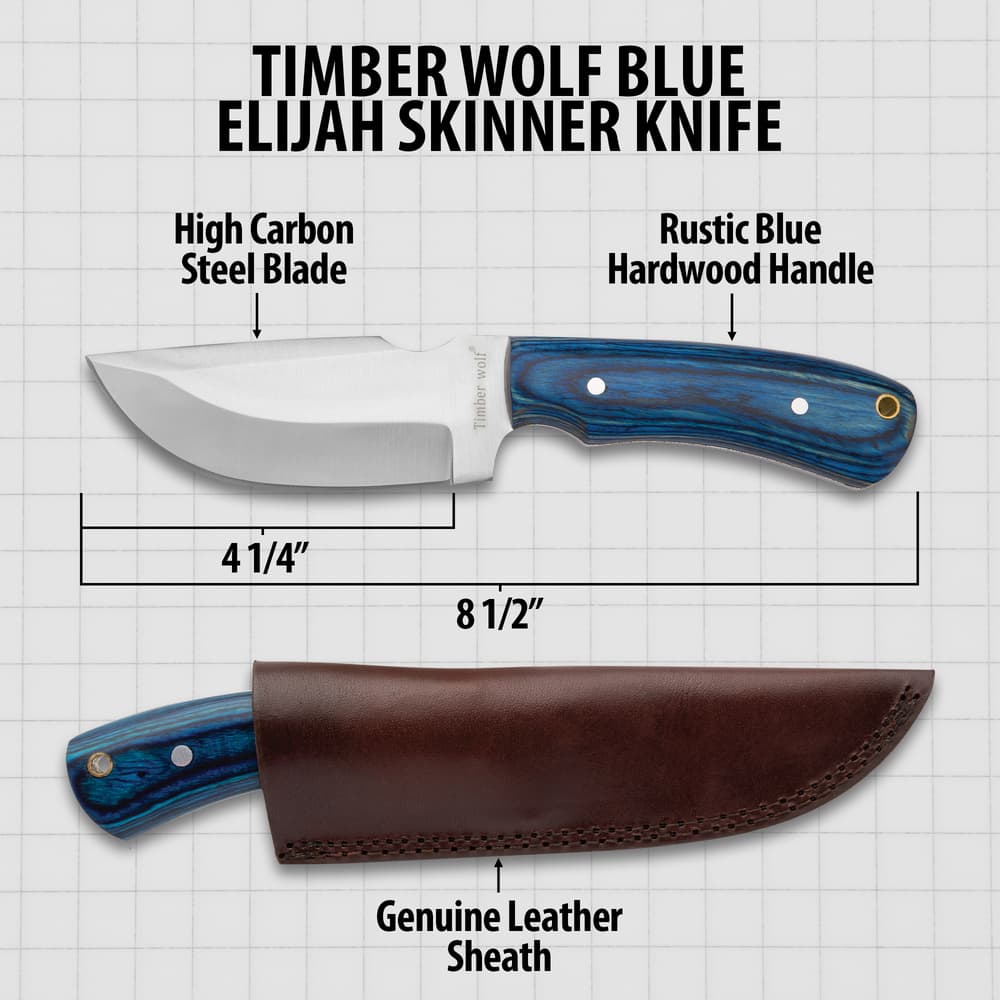 Timber Wolf Blue Elijah Carbon Steel Skinner Knife with Leather Sheath image number 2