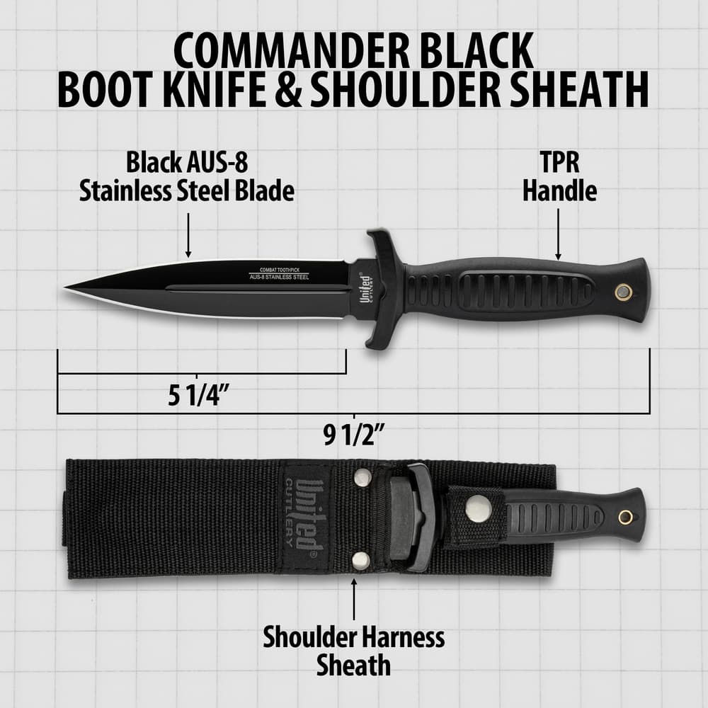 United Cutlery Commander Black Boot Knife and Shoulder Sheath image number 2