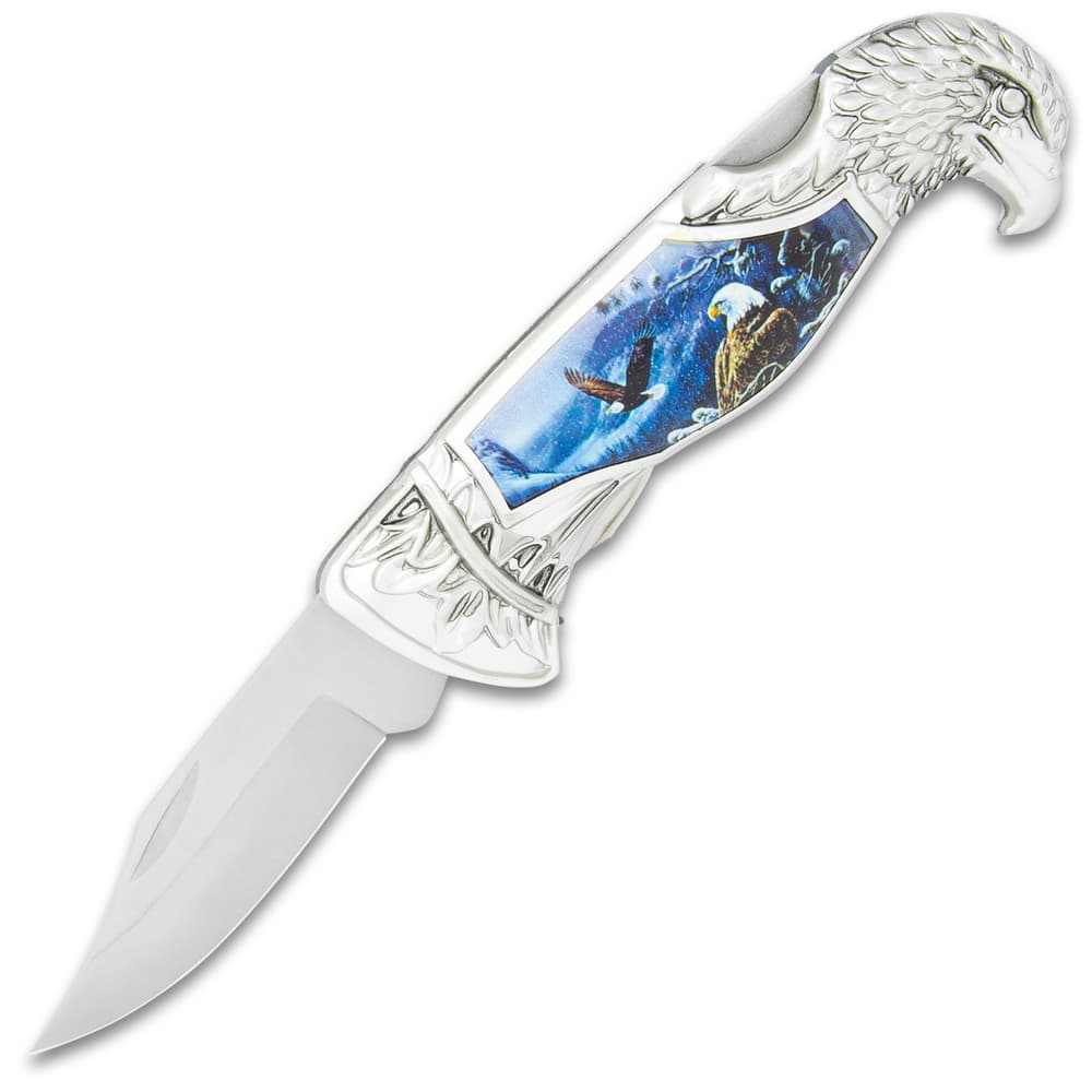 The attractive pocket knife has a 3Cr13 stainless steel, clip point blade image number 2