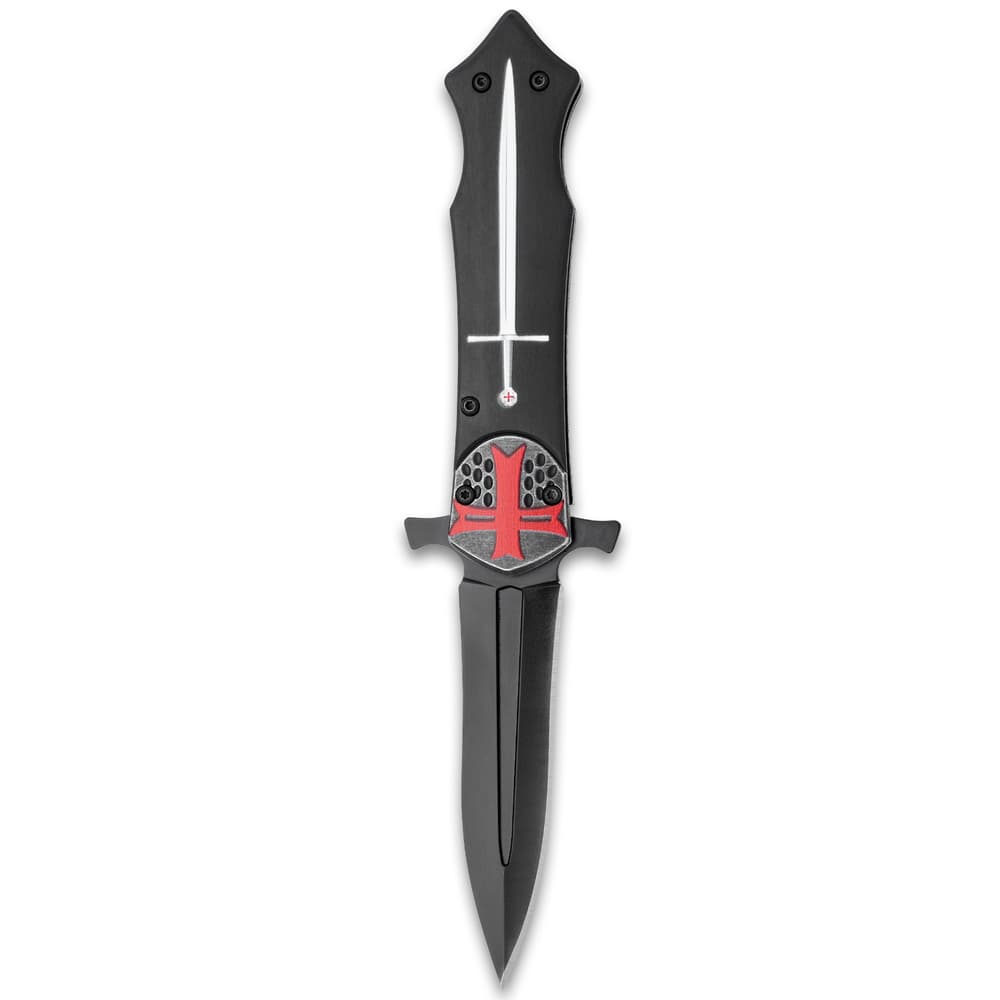 A view of the Crusader Pocket Knife's black blade image number 2