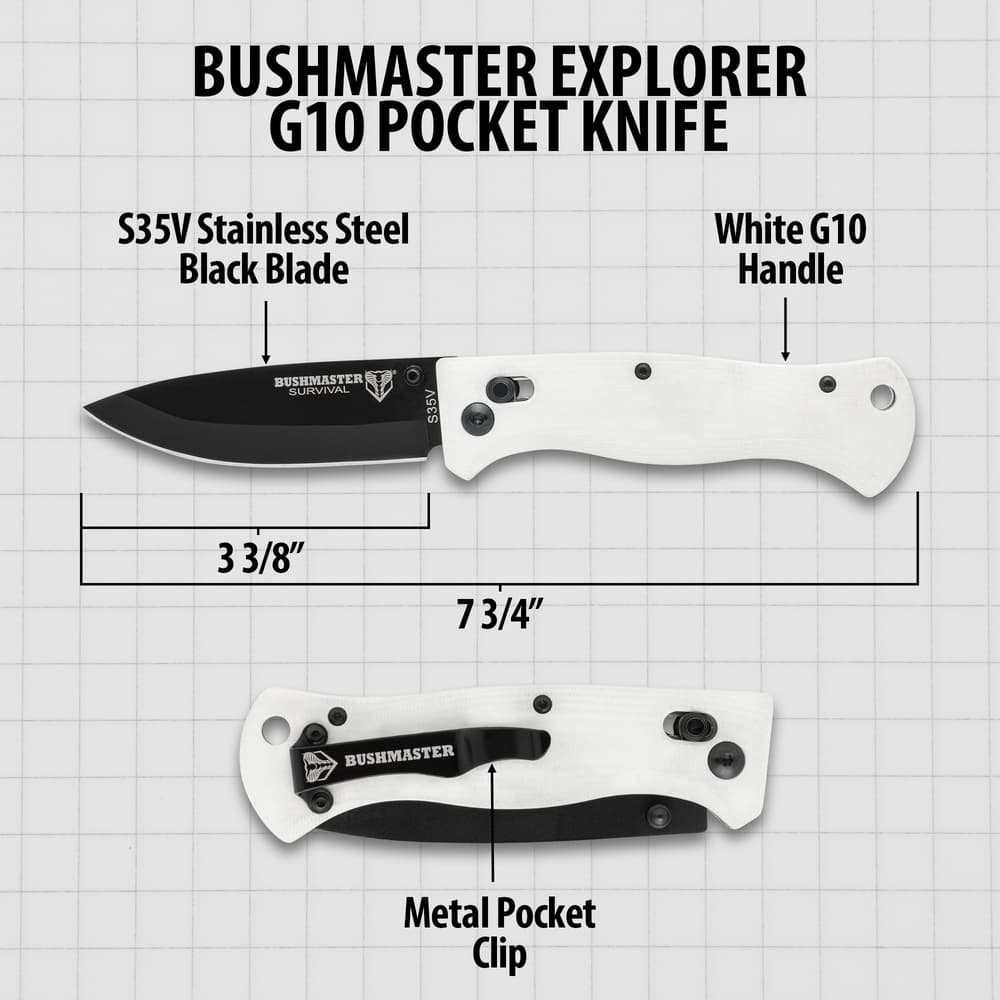 Details and features of the Bushmaster Titanium Voyager Pocket Knife. image number 2