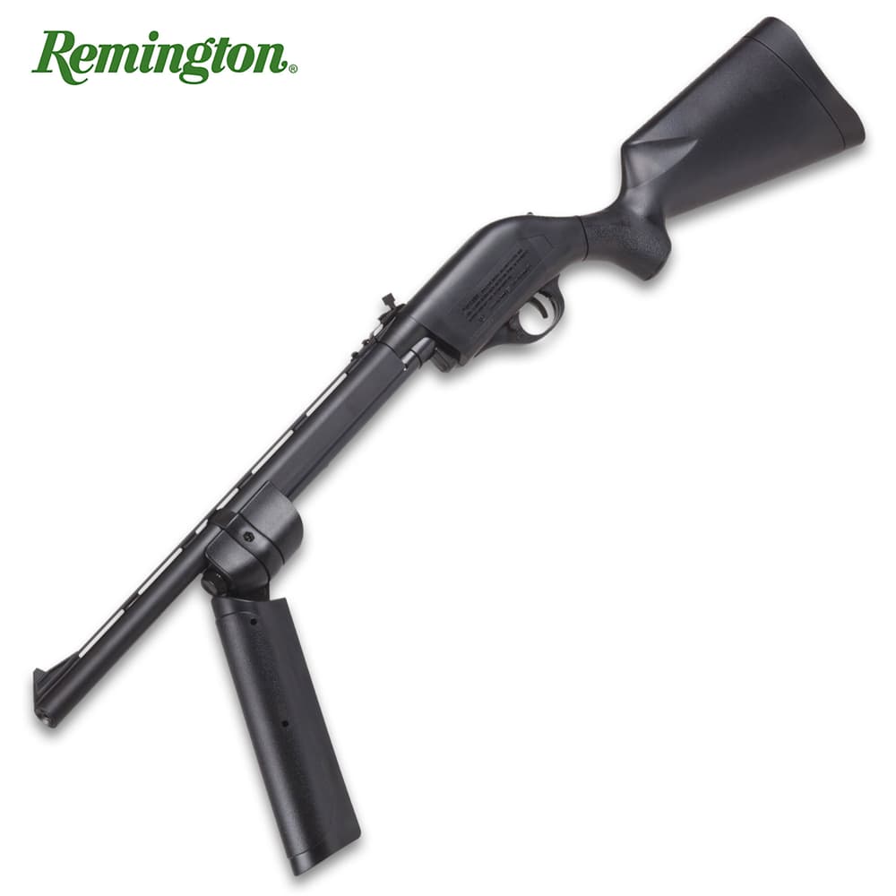 The Crosman Remington variable pump action rifle is lightweight and maneuverable with a smooth bore steel barrel and a synthetic stock, perfect for beginners image number 2