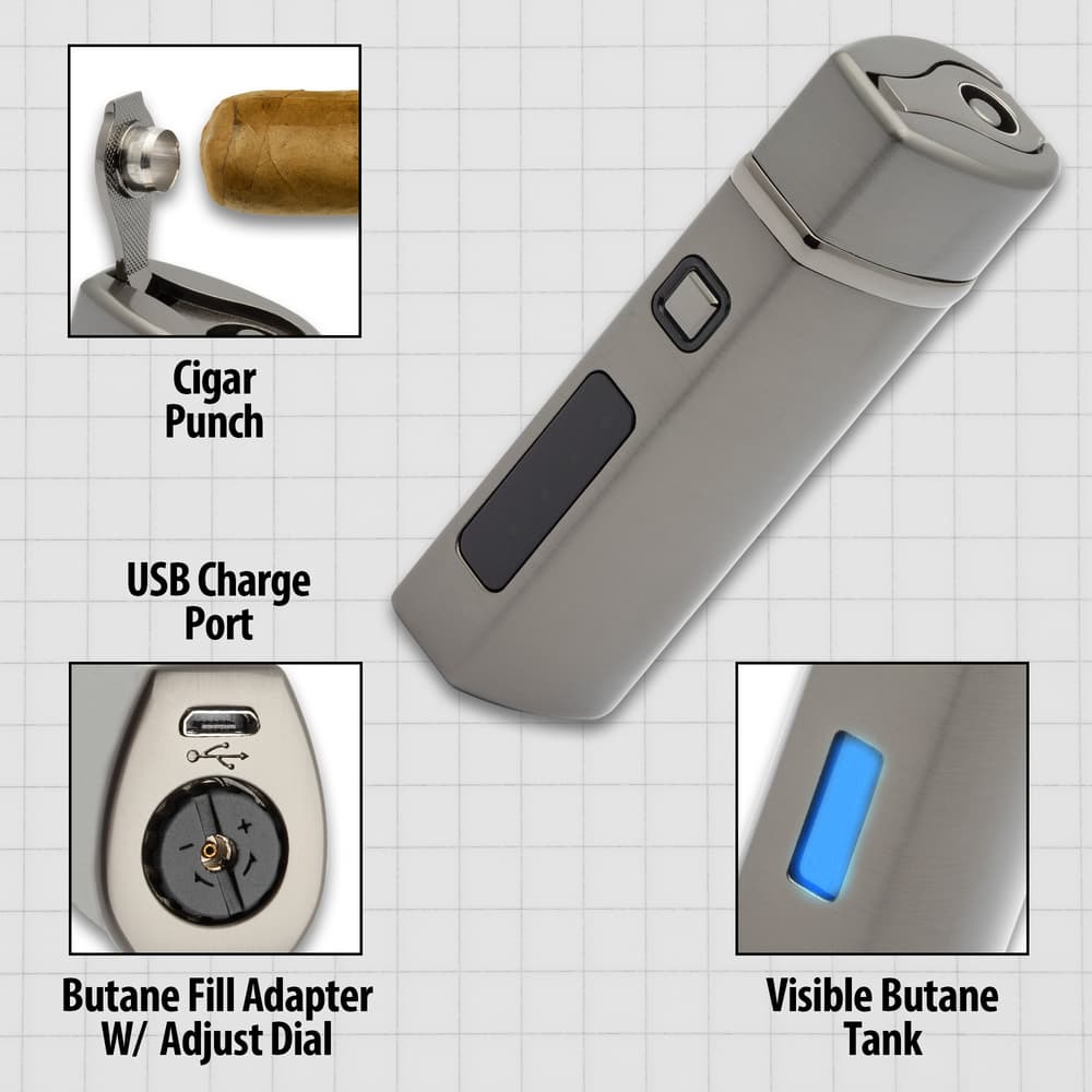 Details and features of the Rechargeable Butane Lighter. image number 2