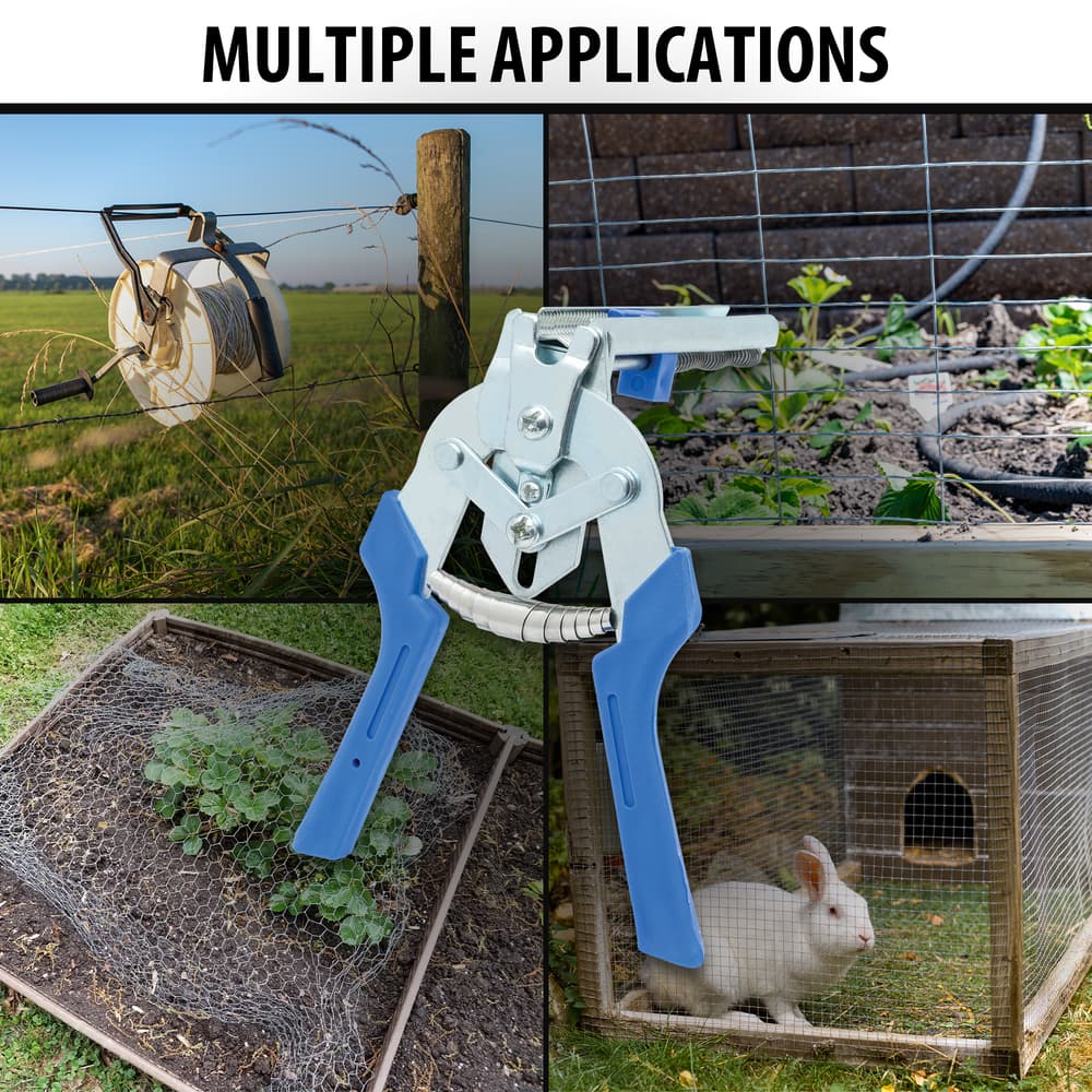 This image shows the variety of uses for auto loading hog ring pliers. They includ farming, homestead and general fence mending use. image number 2
