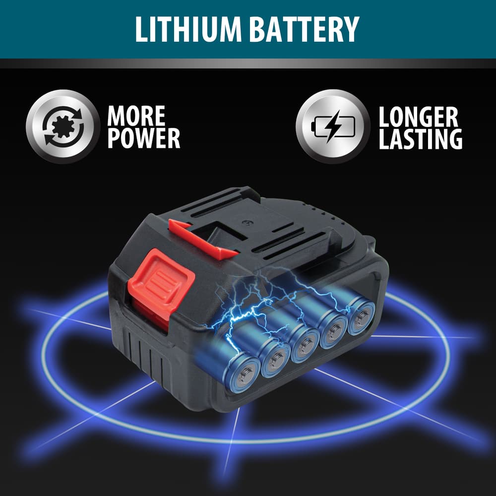 A close-up look at the electric chainsaw's lithium battery image number 2