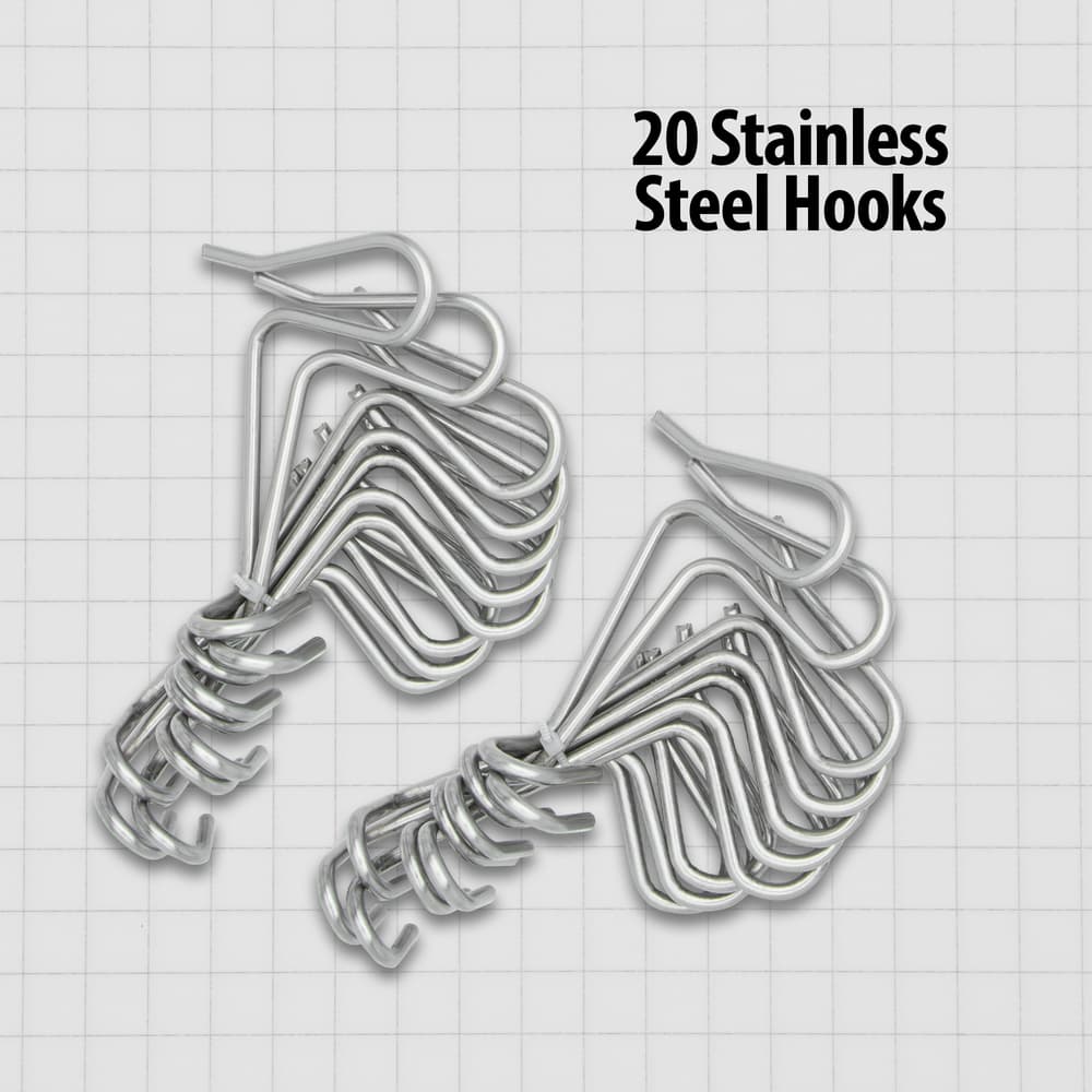 Angled image of stainless steel Back Forty 20 Hooks. image number 2