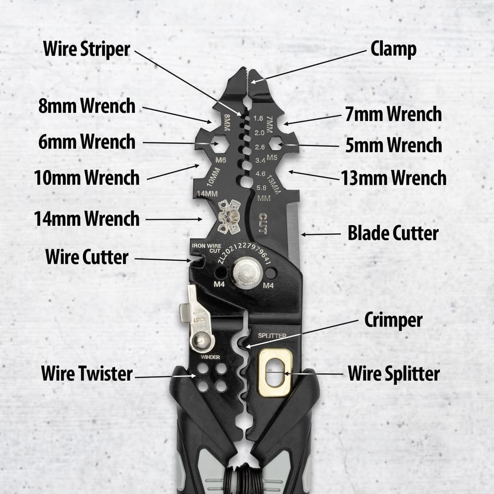Details and features of the Wire Stripper Clamp Multitool. image number 2