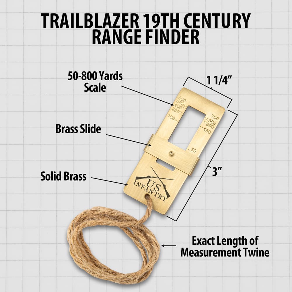 Trailblazer 19TH Century Range Finder - Solid Brass Construction, Exact Length Twine String - Dimensions 3”x 1 1/4” image number 2