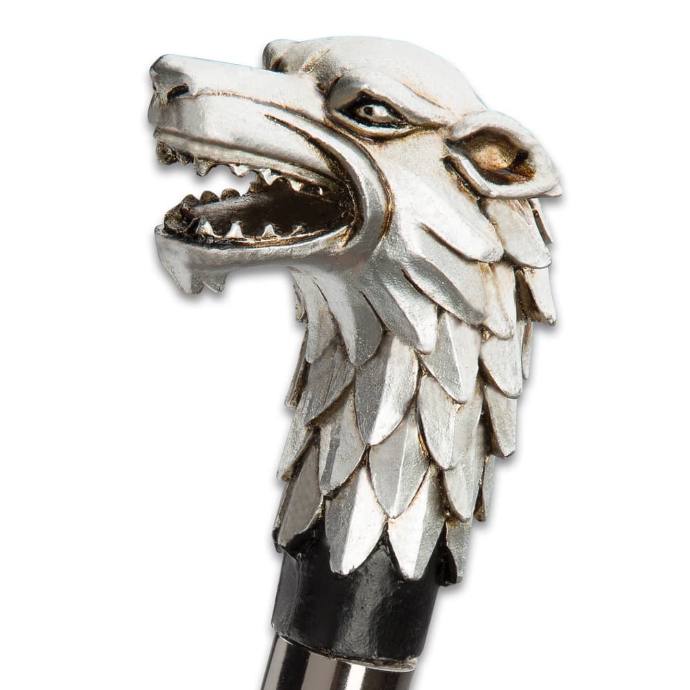 Antique Wolf Head Sword Cane - Stainless Steel Blade, Cold Cast Resin Handle, Aluminum Shaft, Rubber Toe - Length 36 1/4” image number 2