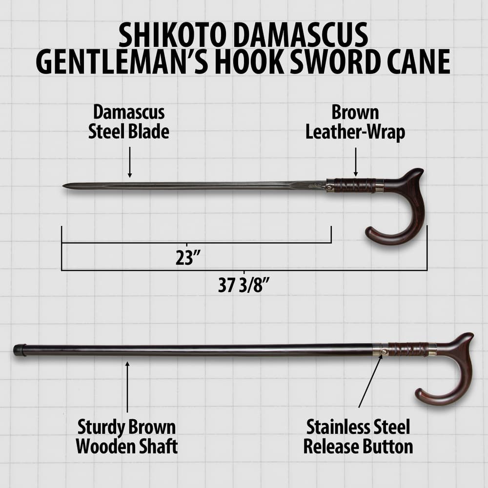Details and features of the Gentleman's Hook Sword Cane. image number 2