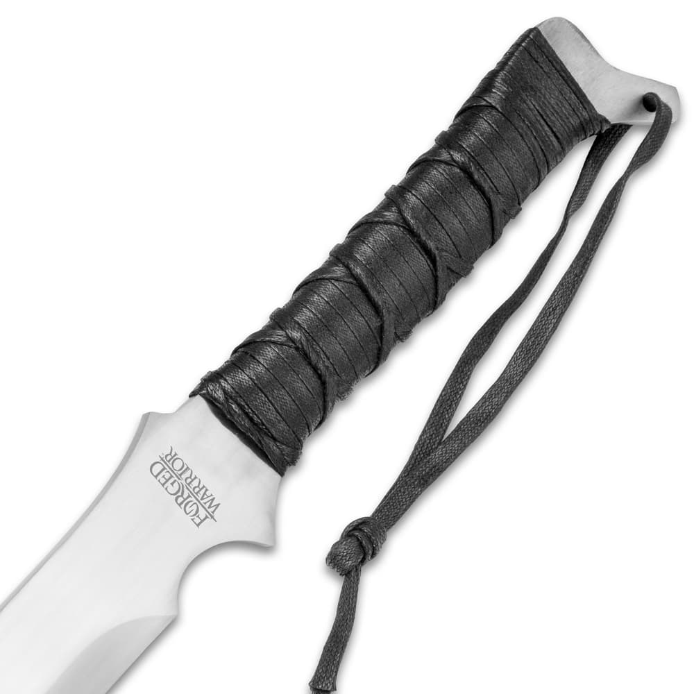 Forged Warrior Jungle Beast Short Sword - Ultratough High Carbon Spring Steel; Solid One-Piece Construction - Genuine Leather Handle, Sheath - Samurai / Ninja Style - Functional, Battle Ready - 27" image number 2