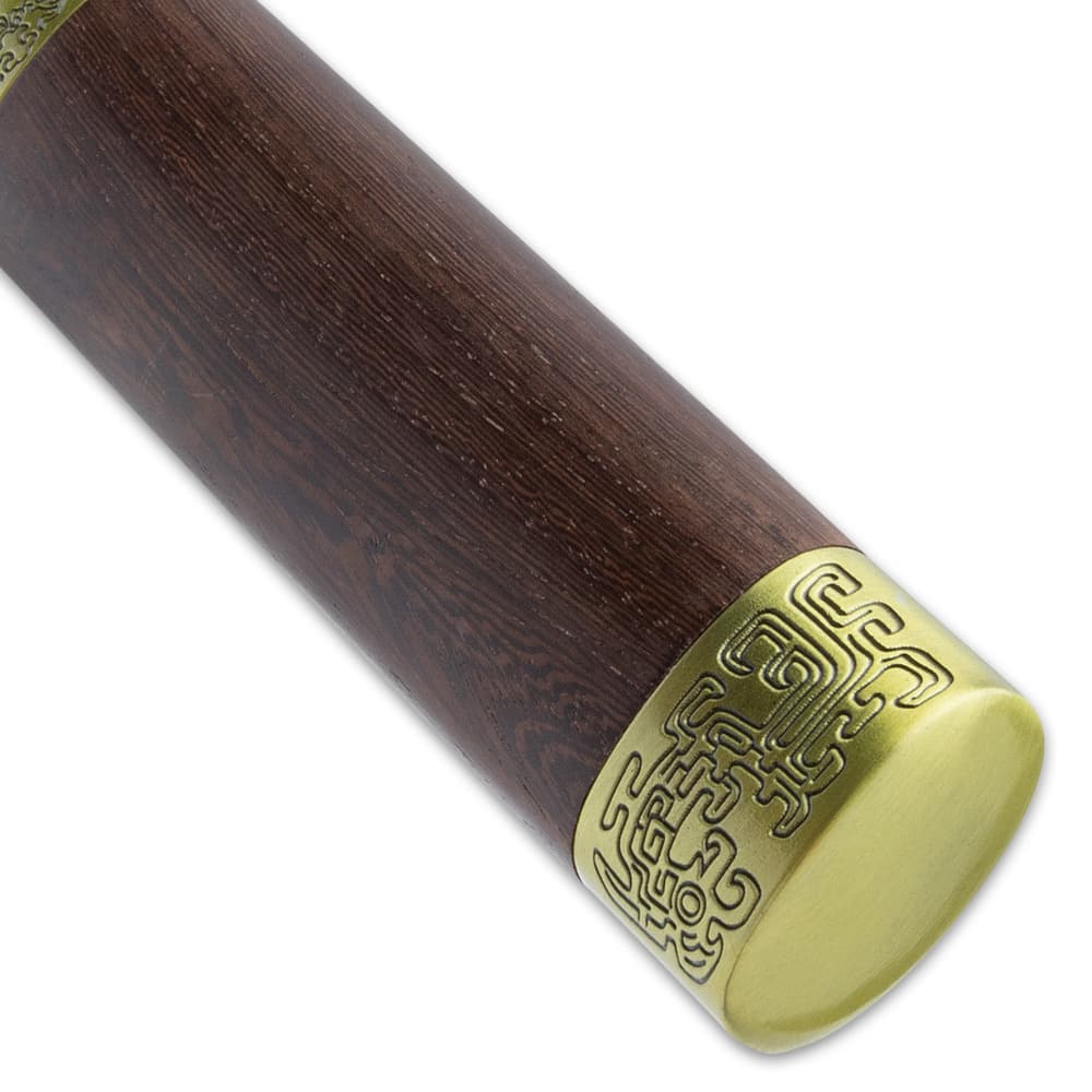 The genuine heartwood handle is a rich, dark brown and is bookended by polished, brass accents image number 2