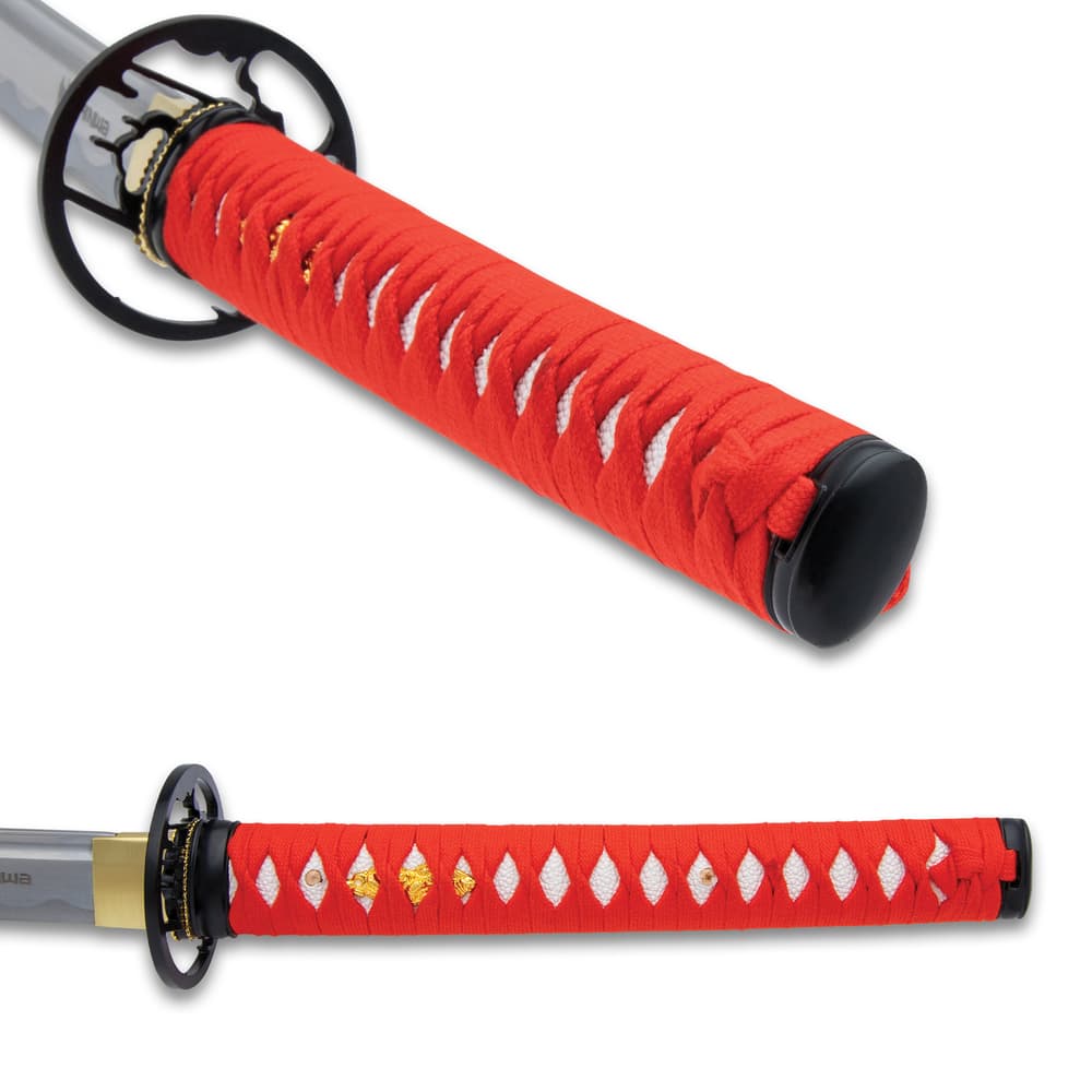 The red cord-wrapped handle shown in different positions image number 2