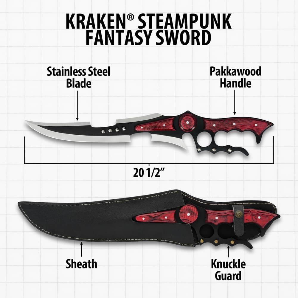 Kraken™ Steampunk Fantasy Sword With Sheath image number 2
