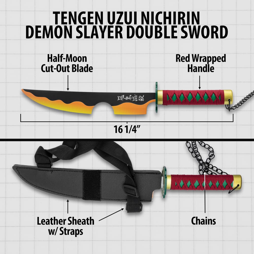 Details and features of the Nichirin Demon Slayer Double Sword. image number 2