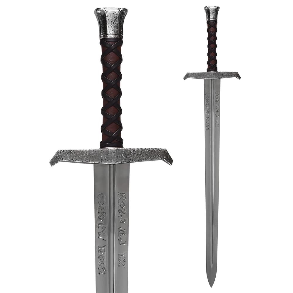 The sword has a 29 3/4” stainless steel blade and a leather-wrapped grip with a cast metal pommel and crossguard image number 2