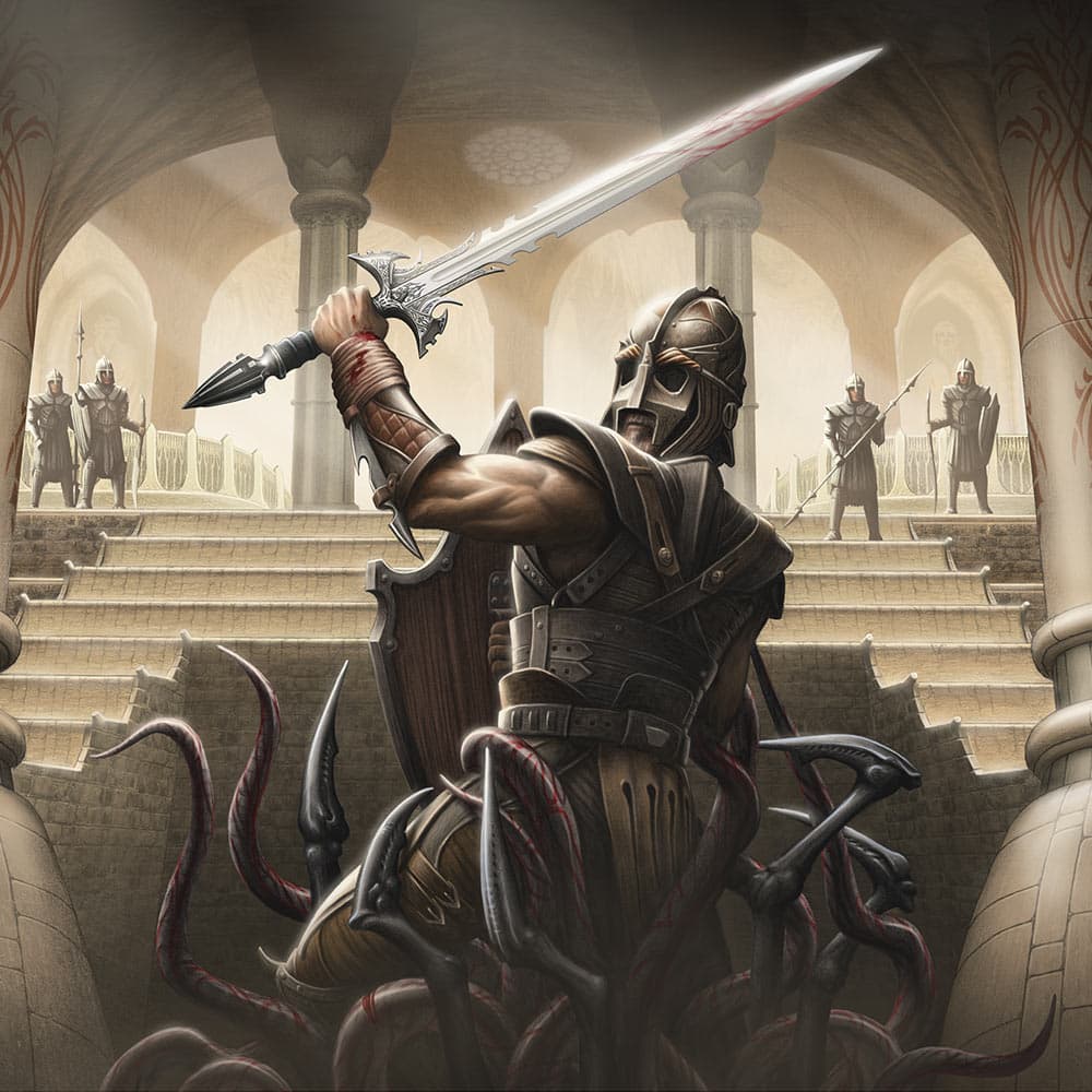 Kit Rae artwork depicts a guard wielding the Sedethul sword. image number 2