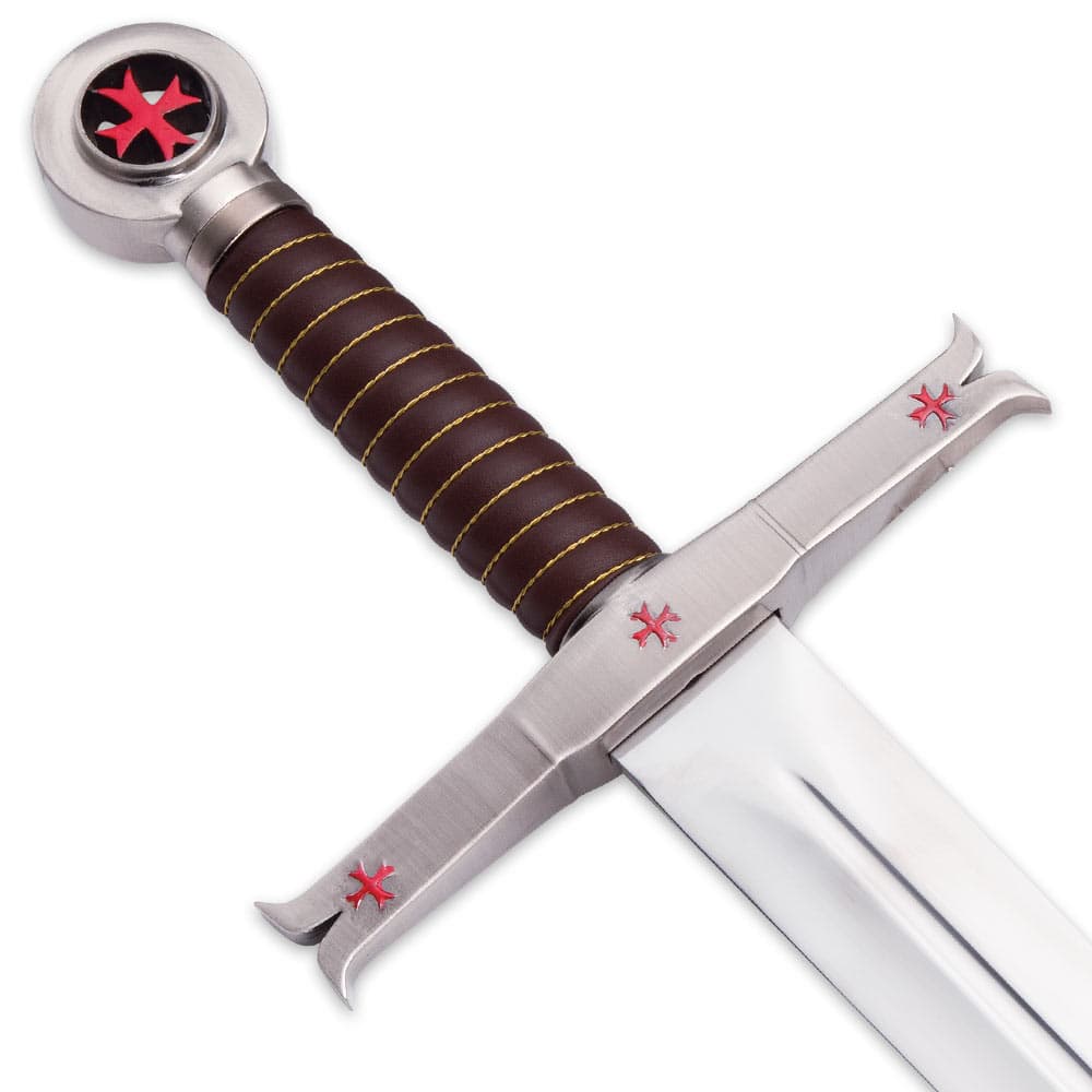 Crusader Knights Templar Sword With Wooden Display Plaque image number 2