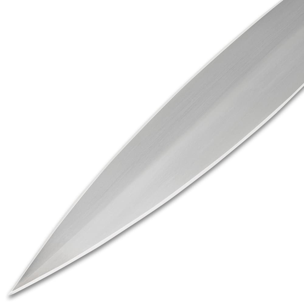 Zoomed view of the piercing point of the Honshu Roman Mainz Pattern Gladius’ 1065 carbon steel blade. image number 2