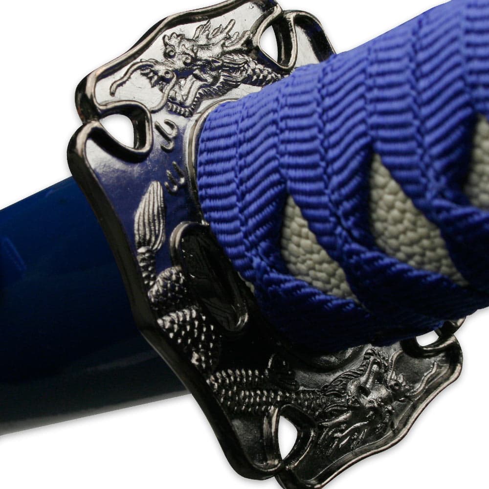 Royal Blue Dragon Three Piece Imperial Samurai Sword Collection With Stand image number 2