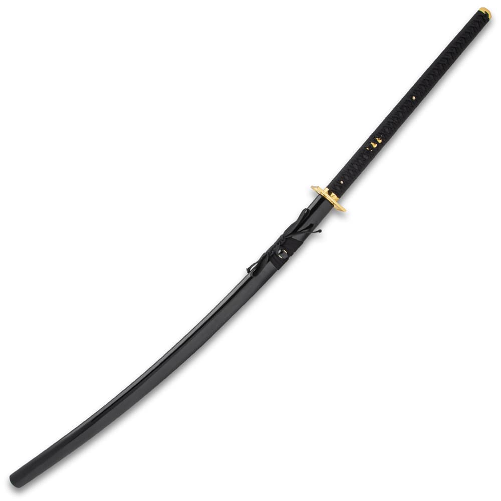The hand-lacquered, black wooden scabbard protects the blade while adding classic style to this 60” overall katana image number 2