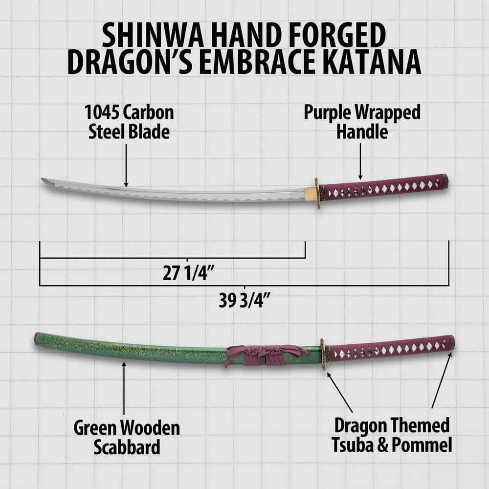 Details and features of the Hand Forged Dragon's Embrace Katana. image number 2