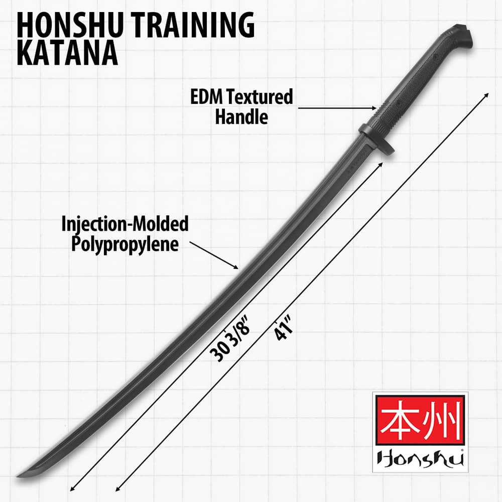 Honshu Practice Katana - One-Piece Polypropylene Construction, Textured Handle, Mimics Real Katana, For Training - Length 41” image number 2