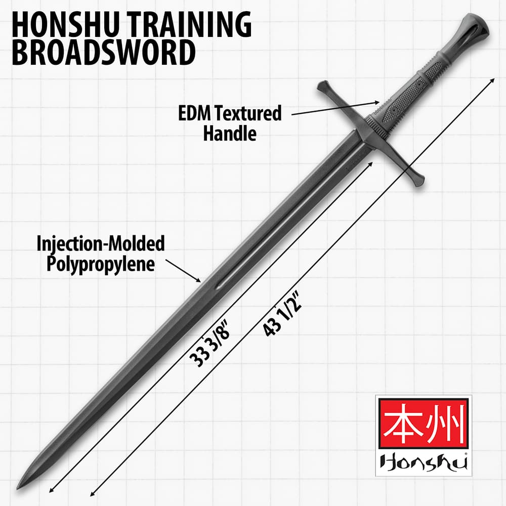 Honshu Practice Broadsword - Polypropylene Construction, Textured Handle, Mimics Real Broadsword, For Training - Length 43 1/2” image number 2