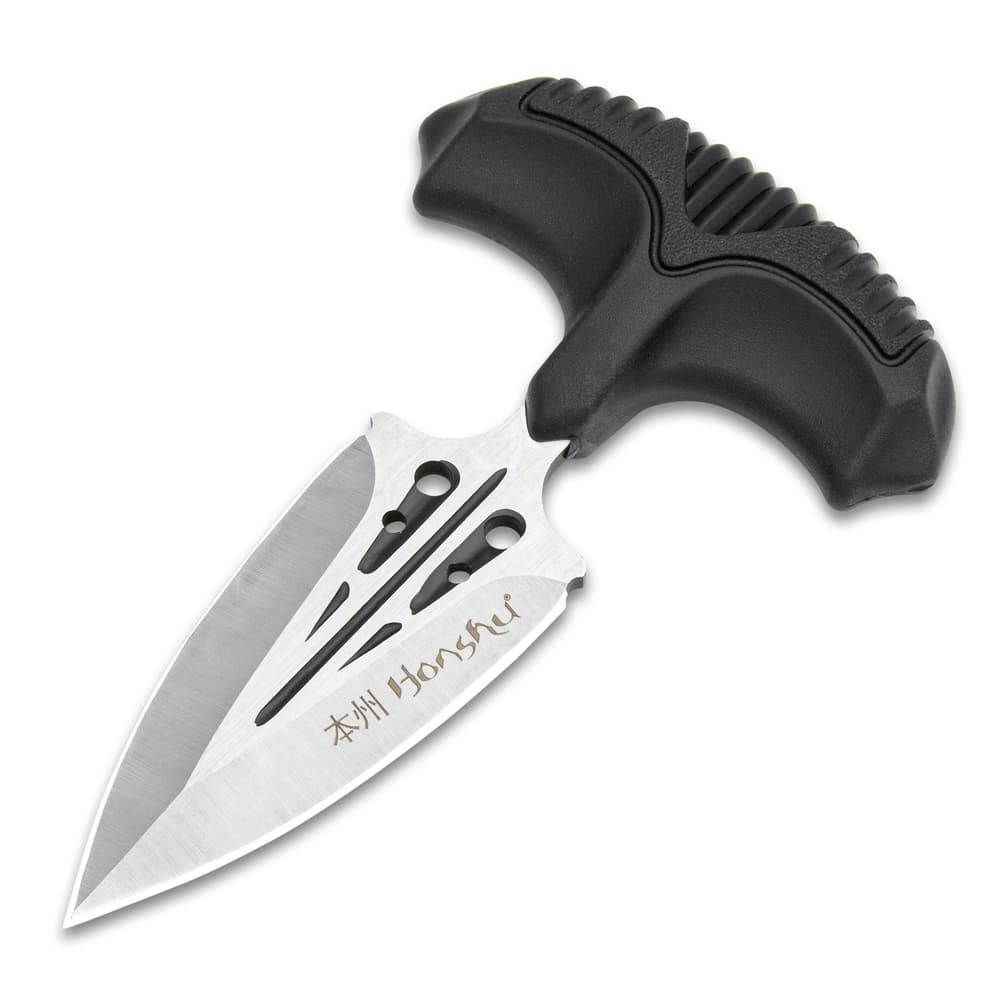 Honshu Small Covert Defense Push Dagger And Sheath - 7Cr13 Stainless Steel Blade, Molded TPR Handle - Length 4 3/4” image number 2