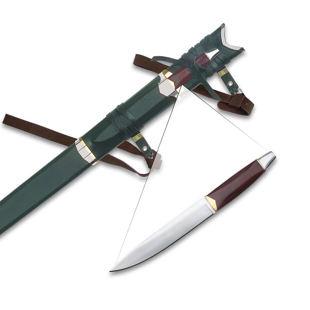 Full image of the Sword of Strider Scabbard with included companion hunting knife. image number 3