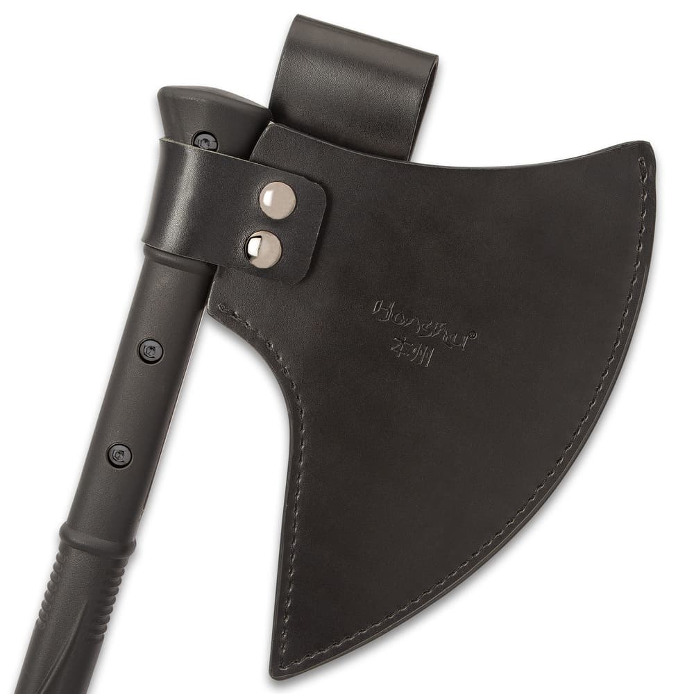 The 27” overall battle axe comes with a premium leather cover with heavy-duty belt loop and double-snap closure image number 3