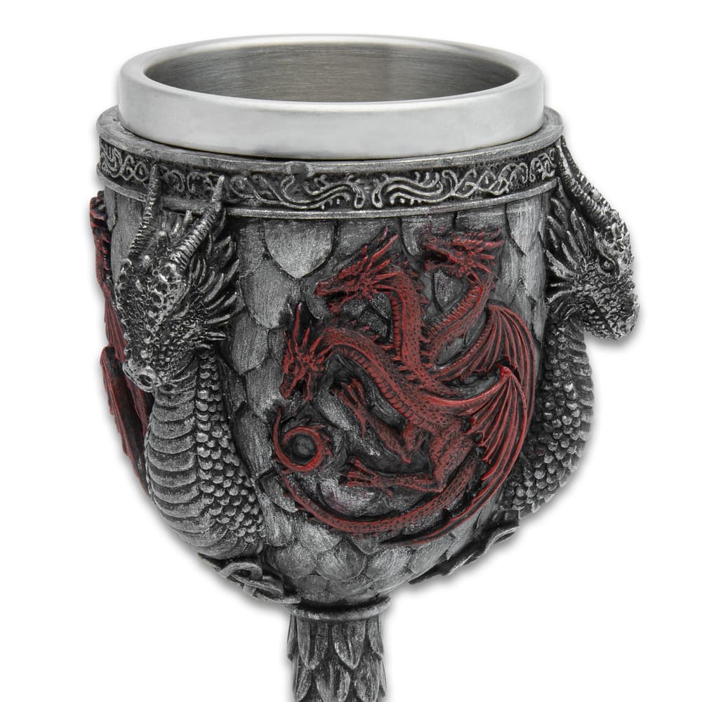 A detailed view of the dragon artwork on the goblet image number 3