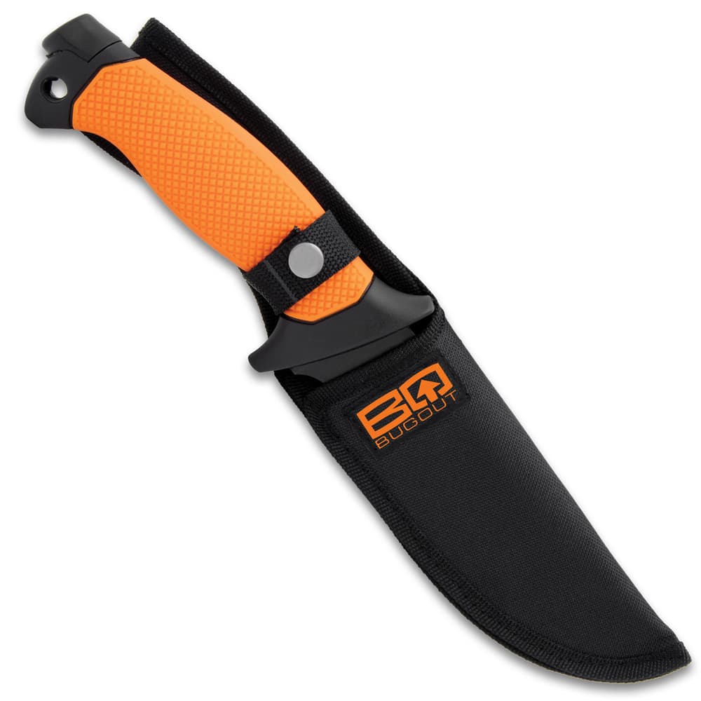 The BugOut Rescue Survival Knife comes with a belt sheath. image number 3