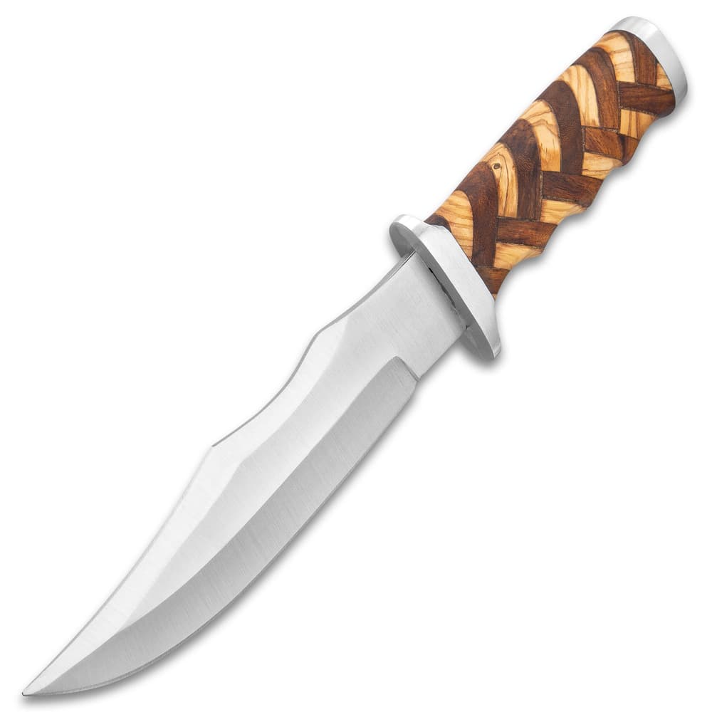 Timber Rattler Handcrafted Heirloom Bowie Knife And Sheath - Stainless Steel Blade, Walnut And Olive Wood Handle, Stainless Steel Guard And Pommel - Length 12” image number 3