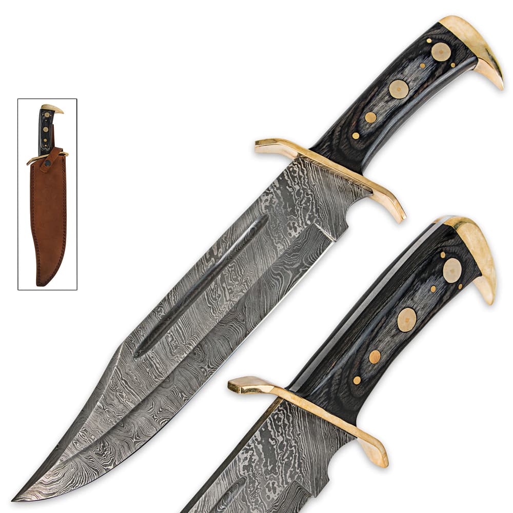 Timber Rattler Western Outlaw Damascus Bowie Knife image number 3
