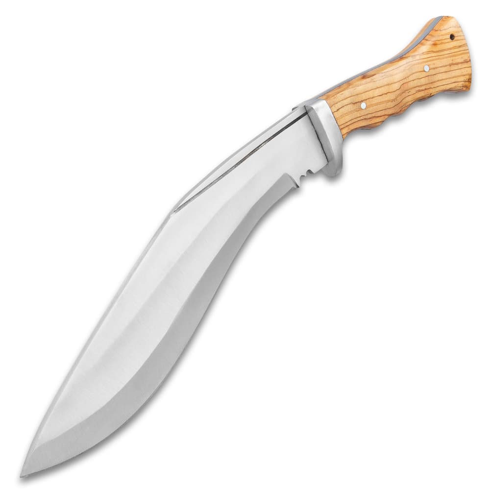 Timber Wolf Nepal Kukri Knife - Stainless Steel Blade, Full-Tang, Wooden Handle Scales, Stainless Steel Guard - Length 15” image number 3