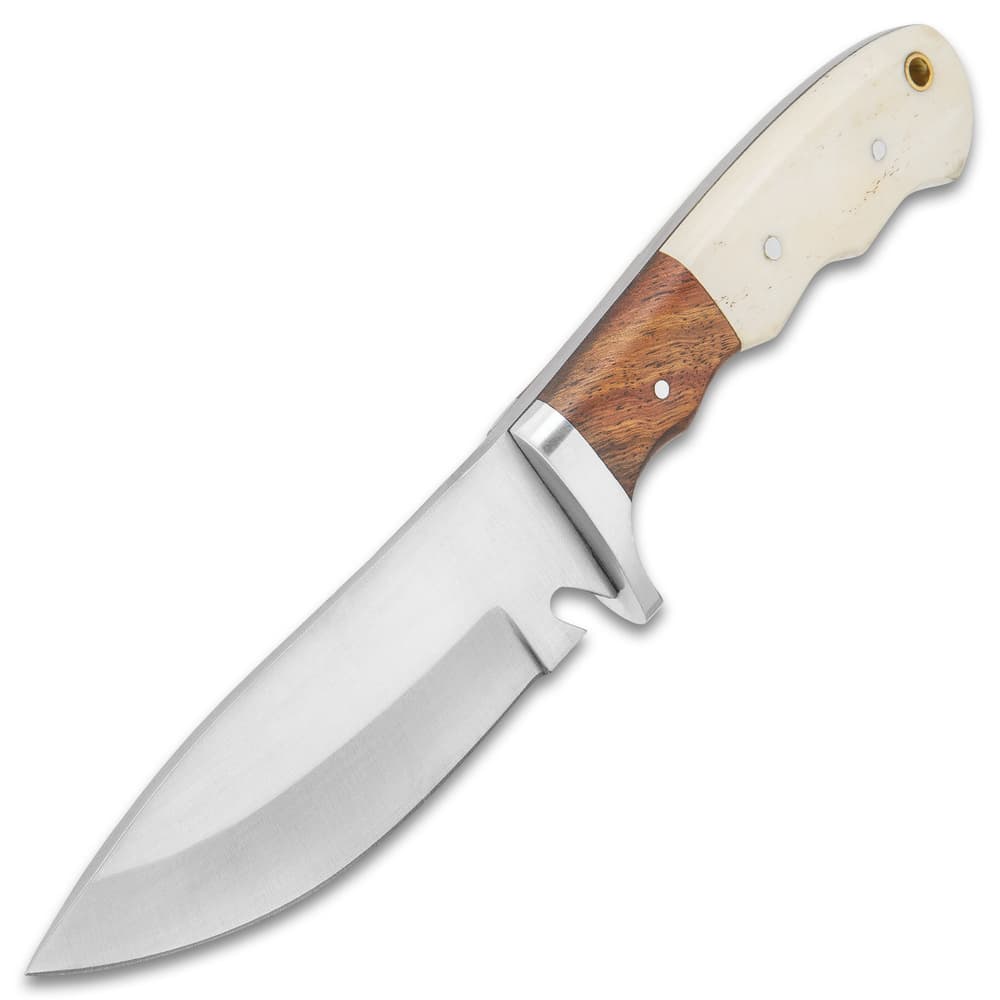 Timber Wolf Adrian Trail Knife With Sheath - Stainless Steel Blade, Full-Tang, Walnut Wood And Bone Handle Scales - Length 9” image number 3