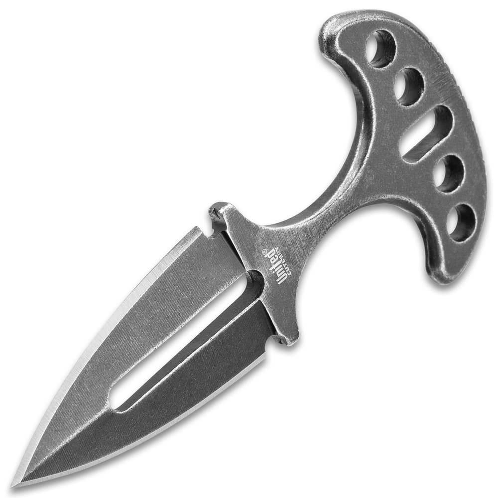 United Cutlery Undercover Stonewashed Twin Push Daggers With Sheath - One-Piece Stainless Steel Construction, Double-Edged - Length 3 3/4” image number 3