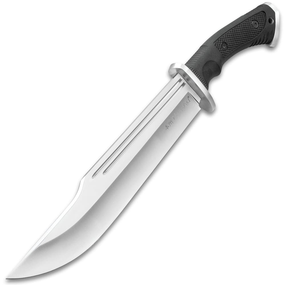 Honshu Conqueror Bowie Knife And Sheath - 7Cr13 Stainless Steel Blade, Grippy TPR Handle, Stainless Steel Guard - Length 16 1/2” image number 3