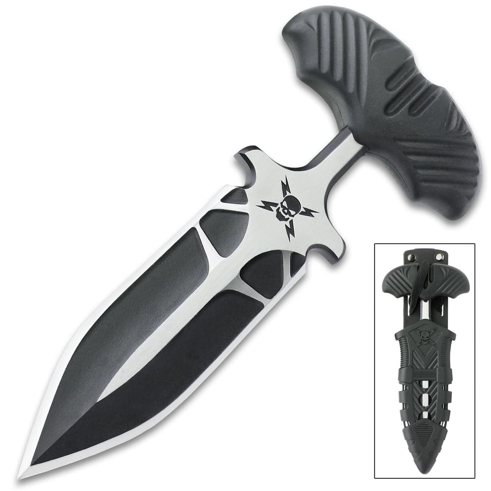 M48 Fang I Tactical Push Dagger And Sheath - Cast Stainless Steel Blade, Black Oxide Coating, TPR Handle - Length 7 3/8” image number 3