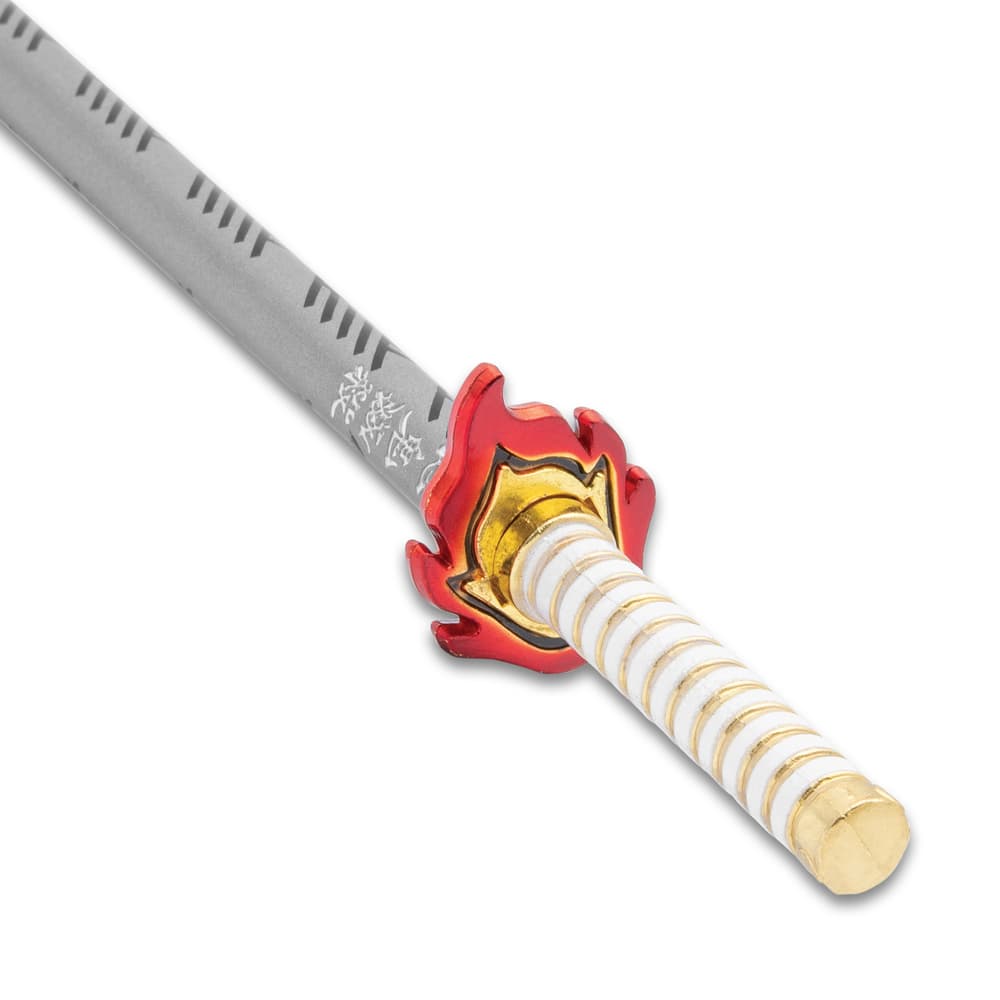 Close up image of the handle and tsuba on the Demon Slayer Sword Anime Pen. image number 3